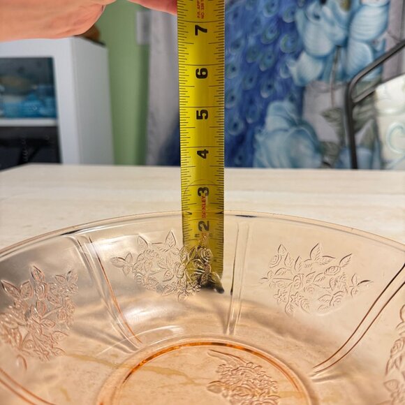 Federal Sharon/Cabbage Rose Pink Depression Glass Embossed Serving Bowl 8.5" - Picture 12 of 13